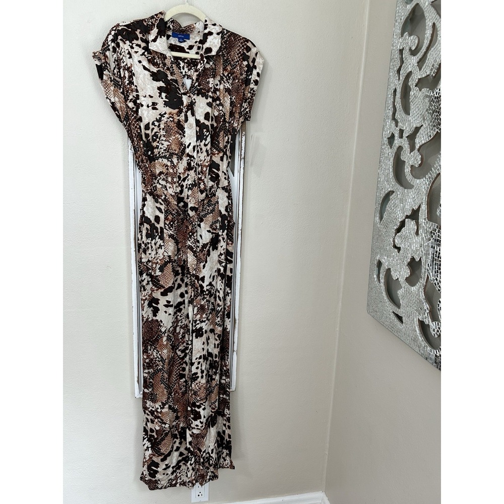 Apt 9 SMALL Snakeskin Print Short Sleeve Pockets Belted Waist Wide Leg Jumpsuit